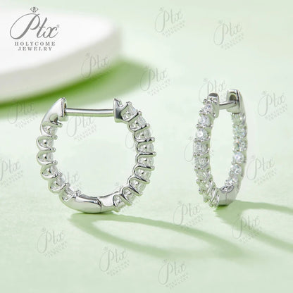 ptx 1.78g 2MM D Color Moissanite Earring 925 Sterling Sliver Plated White/Rose Gold Hoop Earrings Women Wedding Charms Jewelry