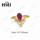 Crown Ring 5X8mm Pear Lab Grown Ruby Sapphire Zambian Padparadscha 925 Silver Ring for Women Man Engagement Christmas Party Gift