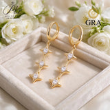 Moissanite Earrings 925 Silver Three Star Vertical Drop Earrings GRA Certified Hypoallergenic Non-Fading Ideal Gift Fine Jewelry For Women