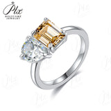 Two-stone Ring Emerald Pear Shape Moissanite Grown Gemstone 925 Sterling Silver Classical Anniversary Gift Couple Holiday Gift