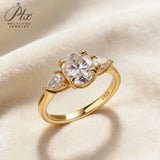 4ct Moissanite Ring Oval Pear Cut D Color VVS1 Clarity 925 Sterling Silver Plated with 18K Gold Classical Wedding High Quality