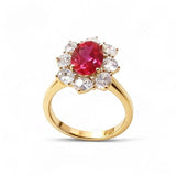 Flower Ring with 1.7-2.5CT Oval Lab Grown Ruby Sapphire Colombian Padparadscha 925 Silver Women Engagement Christmas Party Gift