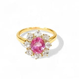 Flower Ring with 1.7-2.5CT Oval Lab Grown Ruby Sapphire Colombian Padparadscha 925 Silver Women Engagement Christmas Party Gift