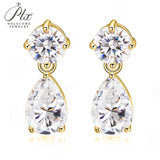 Moissanite Earrings Round+Pear Cut Four Colors D White Black Vivid Blue White/Yellow Gold Mixed Shape Studs Fine Jewelry Gift