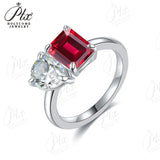 Two-stone Ring Emerald Pear Shape Moissanite Grown Gemstone 925 Sterling Silver Classical Anniversary Gift Couple Holiday Gift