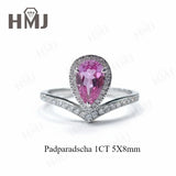 Crown Ring 5X8mm Pear Lab Grown Ruby Sapphire Zambian Padparadscha 925 Silver Ring for Women Man Engagement Christmas Party Gift