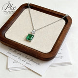 1.5/2ct Emerald Cut Lab Grown Columbia Emerald Ruby Necklace White Gold Fine Jewelry Pendant for Wedding Gift