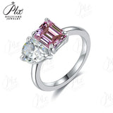 Two-stone Ring Emerald Pear Shape Moissanite Grown Gemstone 925 Sterling Silver Classical Anniversary Gift Couple Holiday Gift