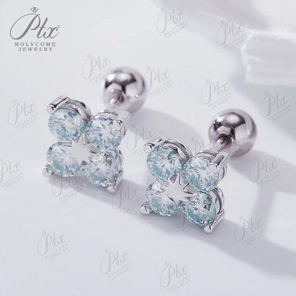 Rose Gold Four Leaf Clover Moissanite Stud Earrings 925 Silver Plated 18k Yellow/White Gold Diamond Earring for Women
