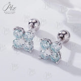 Lustrous Sterling Silver Four Leaf Clover Moissanite Stud Earrings