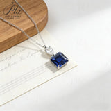 3.8/3.5ct Lab Grownd Ruby Sapphire Asscher Cut Necklace White Gold Statement Fine Jewelry Gift for Anniversary