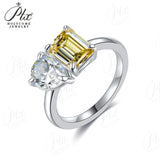 Two-stone Ring Emerald Pear Shape Moissanite Grown Gemstone 925 Sterling Silver Classical Anniversary Gift Couple Holiday Gift