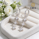 Moissanite Earrings 925 Silver Three Star Vertical Drop Earrings GRA Certified Hypoallergenic Non-Fading Ideal Gift Fine Jewelry For Women