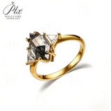 Engagement Ring Salt and Pepper Moissanite Diamond Pear Cut 925 Sterling Silver Plated with 18k Gold Wedding Jewelry Vintage