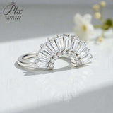 Sector Finger Ring with D Color Tifang-shaped Moissanite 10k 14k 18K Gold Plated 925 Silver for Daily Party Fine Jewely Gift