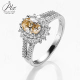 Floral Champagne Oval Moissanite Double-Band Ring Women Only Gifts For Festivals And Anniversaries