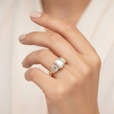 Moissanite Ring with Emerald Cut Crafted in 10K/14K/18K Gold Geometric Layered Band Vintage Wedding Ring Anniversary Gift for