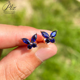925 Sterling Silver / 10K / 14K / 18K Black-Plated Stud Earrings for Women - Butterfly Design with D-Color Moissanite Ruby Sapphire & Emerald
