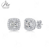 Princess Cut 1CT Moissanite Halo Stud Earrings