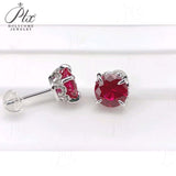 Round Colored Gemstones Earrings with Ruby Sapphire Colombia Padparadscha Paraiba S925 Four-claw Six-claw Design Fishion Gift