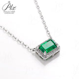 1CT Emerald Cut Lab Created Emerald Halo Pendant Necklace