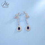 4X6mm Lab Grown Gemstone Earrings Ruby Sapphire Colombia S925 Butterfly Long Earring for Women Fashionable Christmas Party Daily
