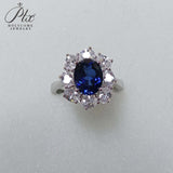 Flower Ring with 1.7-2.5CT Oval Lab Grown Ruby Sapphire Colombian Padparadscha 925 Silver Women Engagement Christmas Party Gift