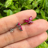 925 Sterling Silver / 10K / 14K / 18K Black-Plated Stud Earrings for Women - Butterfly Design with D-Color Moissanite Ruby Sapphire & Emerald