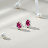 Lab Grown Gemstone Earring 1.7-2CT Oval Ruby Sapphire Colombia With Moissanite S925 Hypoallergenic Earring for Women Girls Gift