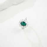 Flower Ring with 1.7-2.5CT Oval Lab Grown Ruby Sapphire Colombian Padparadscha 925 Silver Women Engagement Christmas Party Gift