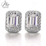 Emerald Cut Moissanite Halo Stud Earrings Women Only Gifts For Festivals And Anniversaries
