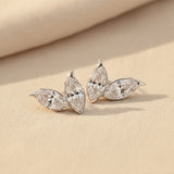 Double Clover Earrings with4CT D Color Marquise Cut Moissanite 925 Silver Plated White Yellow Gold Ear Stud Fashion Daily Jewely