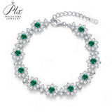 Round Cut Bracelet Floral White Gold Lab Grown Columbia Emerald Ruby Sapphire Fine Jewelry Gift for Her Birthday Valentines