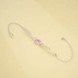 Lab Grown Ruby Sapphire Padparadscha Round Brilliant Cut Bracelet White Gold Fine Jewelry Wedding Gift