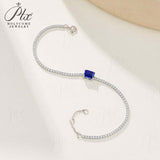 White Gold Emerald Cut Bracelet with Lab Grown Emerald Ruby Sapphire Cultured Gemstone Tennis Bracelet Fine Jewelry Gift