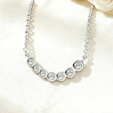 Seven-Round Bezel-Set Necklace with D Color Round Moissanite S925 Plated White Yellow Rose Gold Chain Engagement Chrisrmas Daily