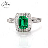 Adjustable 1CT Emerald Shape Lab Created Emerald Half Eternity Halo Ring