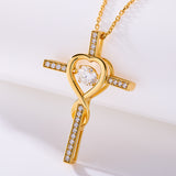 Moissanite Necklace 1CT 6.5mm Heart-Cross Pendant 925 Sterling Silver Women Wedding/Anniversary Special Gift Fine Jewelry Charms