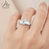 Moissanite Ring with Emerald Cut Crafted in 10K/14K/18K Gold Geometric Layered Band Vintage Wedding Ring Anniversary Gift for
