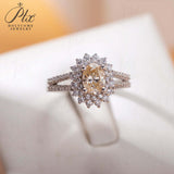 Floral Champagne Oval Moissanite Double-Band Ring Women Only Gifts For Festivals And Anniversaries