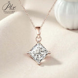 Princess Cut Classic Necklace 1/2/3CT D Color Moissanite S925 Plated White Yellow Rose Gold Chain for Engagement Chrisrmas Charm