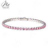 3/4mm Round Moissanite Tennis Bracelet D-Color/Light Pink/Light Purple S925 Silver Exquisite Jewelry Anniversary Gift