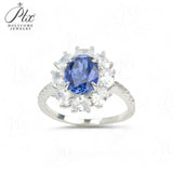 Flower Ring with 1.7-2.5CT Oval Lab Grown Ruby Sapphire Colombian Padparadscha 925 Silver Women Engagement Christmas Party Gift