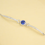 Lab Grown Ruby Sapphire Padparadscha Round Brilliant Cut Bracelet White Gold Fine Jewelry Wedding Gift