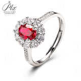 Oval Cut Lab Ruby 1CT Adjustable Floral Halo Half Eternity Ring