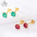 S925 Silver Lab Ruby Emerald Screw Earring 5.0mm Lab-Grown Gemstone Round Stone Fine Jewelry Gift Jewelry For Women Ear Jewel