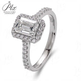 Emerald Cut Half-Eternity Halo Moissanite Ring Women Only Gifts For Festivals And Anniversaries