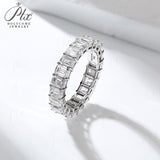 High Quality 4 Prong Emerald Cut DEF VS Lab Diamond Eternity Band 925 Sterling Silver Ring Proposal Ring
