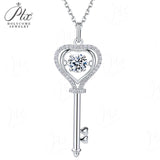 Love Key Dancing Pendant 1CT Round Cut Moissanite 925 Sterling Silver Daily Halo Necklace
