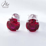925 Sterling Silver  Lab Grown Gemstone Round Four-Claw Earrings ruby sapphire Emerald Anniversary Collection